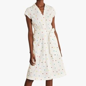 Boden Cream Polka Dot Midi Shirt Dress with Multicolor Dots
